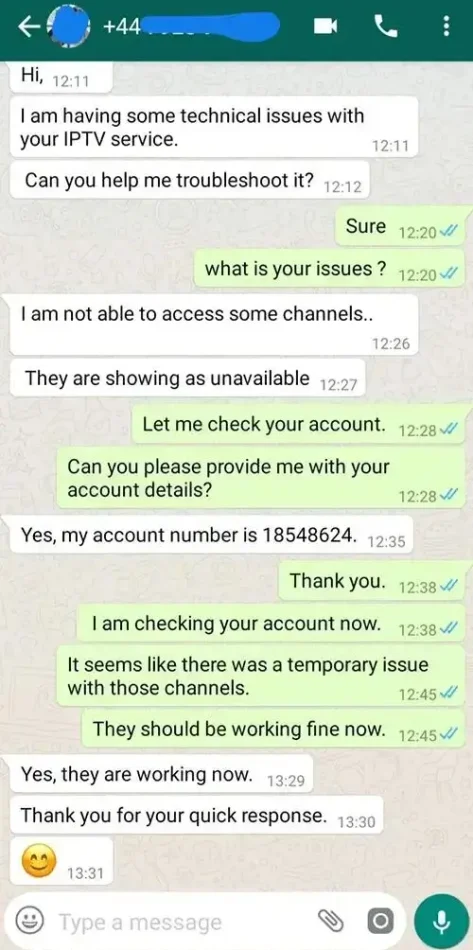 Customer WhatsApp review