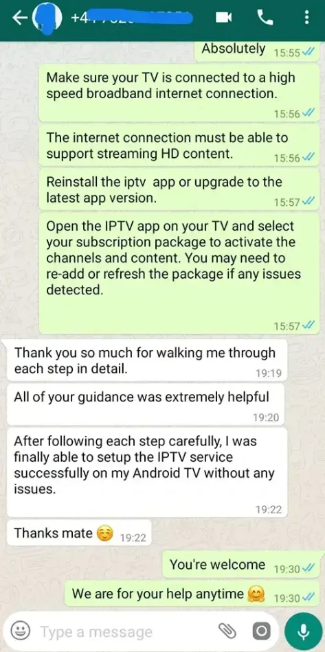 Customer WhatsApp review